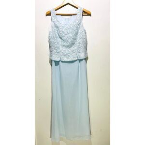 Poly maxi dress gown bridal guest USA made sheer lace pale blue modest women XL